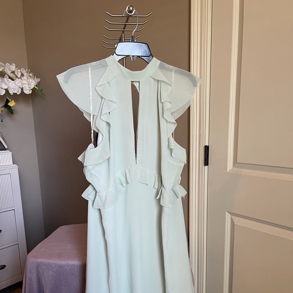 Fit and Flare High Neck Plunge Dress with Ruffle Details - True Decadence